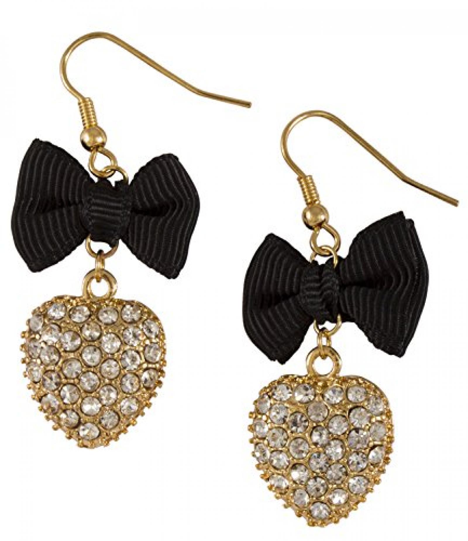 SIX "Jazz" goldene Ohrh&auml;nger mit schwarzer Schleife und Herz (387-222) 